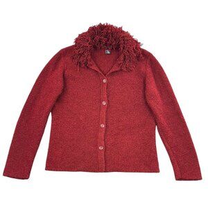 Y2K Dialogue Red Shaggy Fringe Cardigan